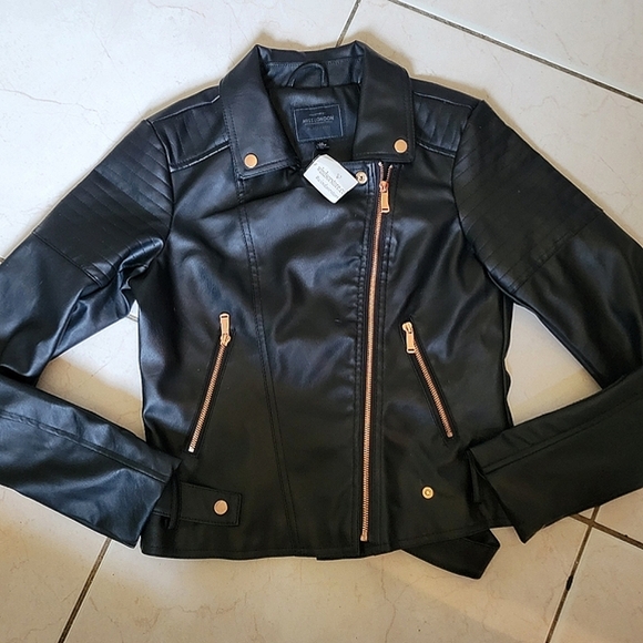 Miss London Jackets & Blazers - Miss London Black Leather Jacket with Copper Details Size M